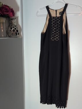 Laundry By Shelli Segal Sleeveless Black Dress with Beige Accents
